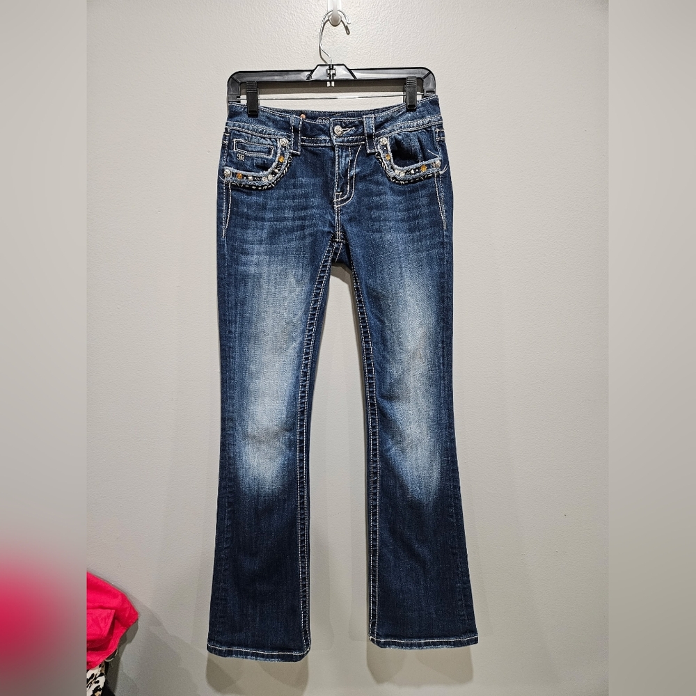Miss Me Dark Blue Embellished Jeans Size 27 Inseam 32" - Picture 1 of 8